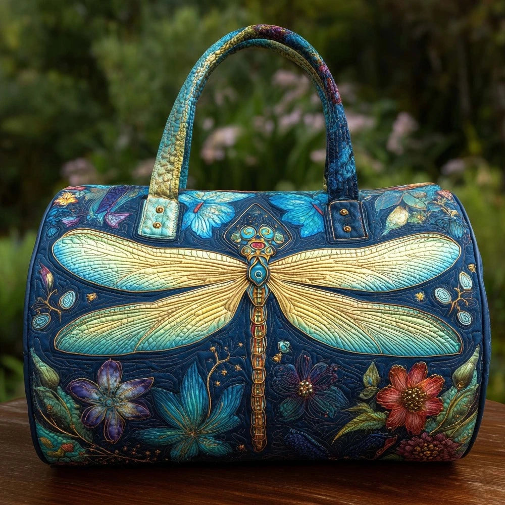3D Printed Quilted Dragonfly Tote Bag Vibrant Butterfly Travel Bag Artistic Shoulder Bag Women Fashion Gym Yoga Overnight Bags