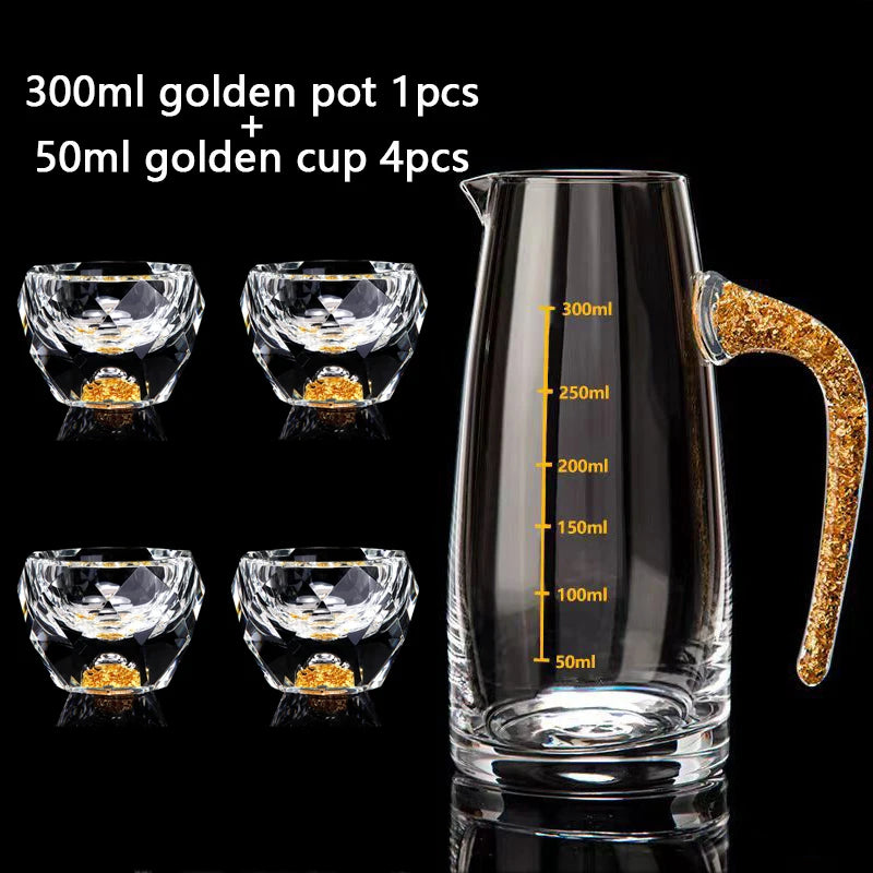 Diamond Cutting Crystal Liquor Glasses Set With Wine Dispenser Vodka Shot Glass Wine Glasses Whiskey Spirits Sake Brandy Teacup