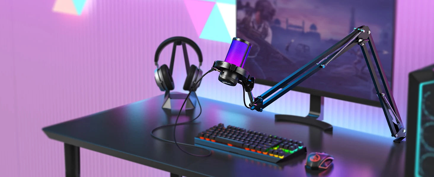 DGM20S USB Microphone Gaming Mic Condenser Mic RGB Mic Noise Canceling Mic with Mic Gain,RGB Light,One key mute