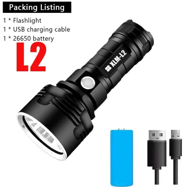 P70 LED Flashlight High Power USB Rechargeable Torch 26650 Battery Waterproof Outdoor Camping Light