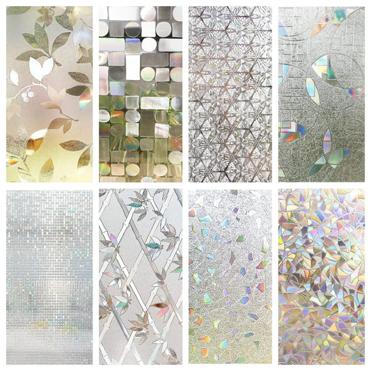 Wide 75/90 cm 3D Vinyl Window Privacy Film, Heat Insulation Rainbow Window Films, UV Protection Decorative Glass Stickers