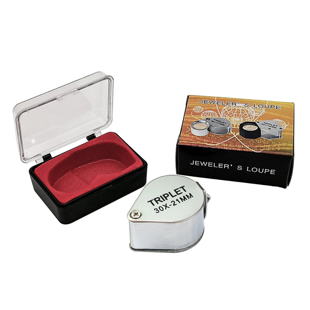 10X 20X 30X Triplet Jewelry Loupe Pocket Magnifier Glass