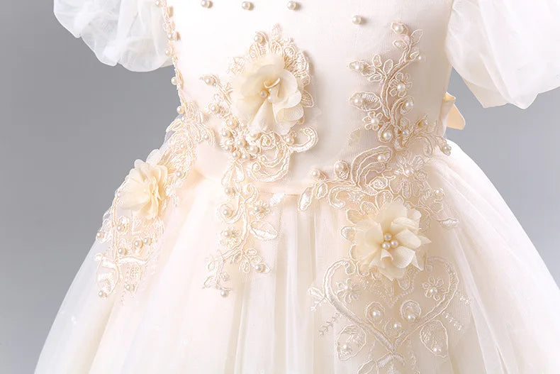 Princess Dress for Girls Elegant Long Tulle Gown  Flower Girl Wedding Dress, Birthday Party Gown, Pageant Costume