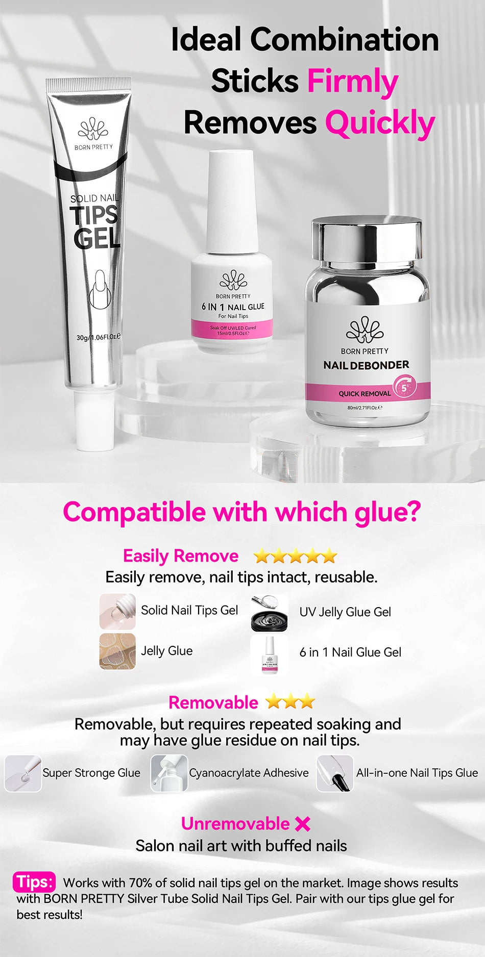 80ml Press-on Nail Debonder Glue Remover for Fake Nail Tips 5S Quick Removal No Harm To Nails And Tips Glue Tools