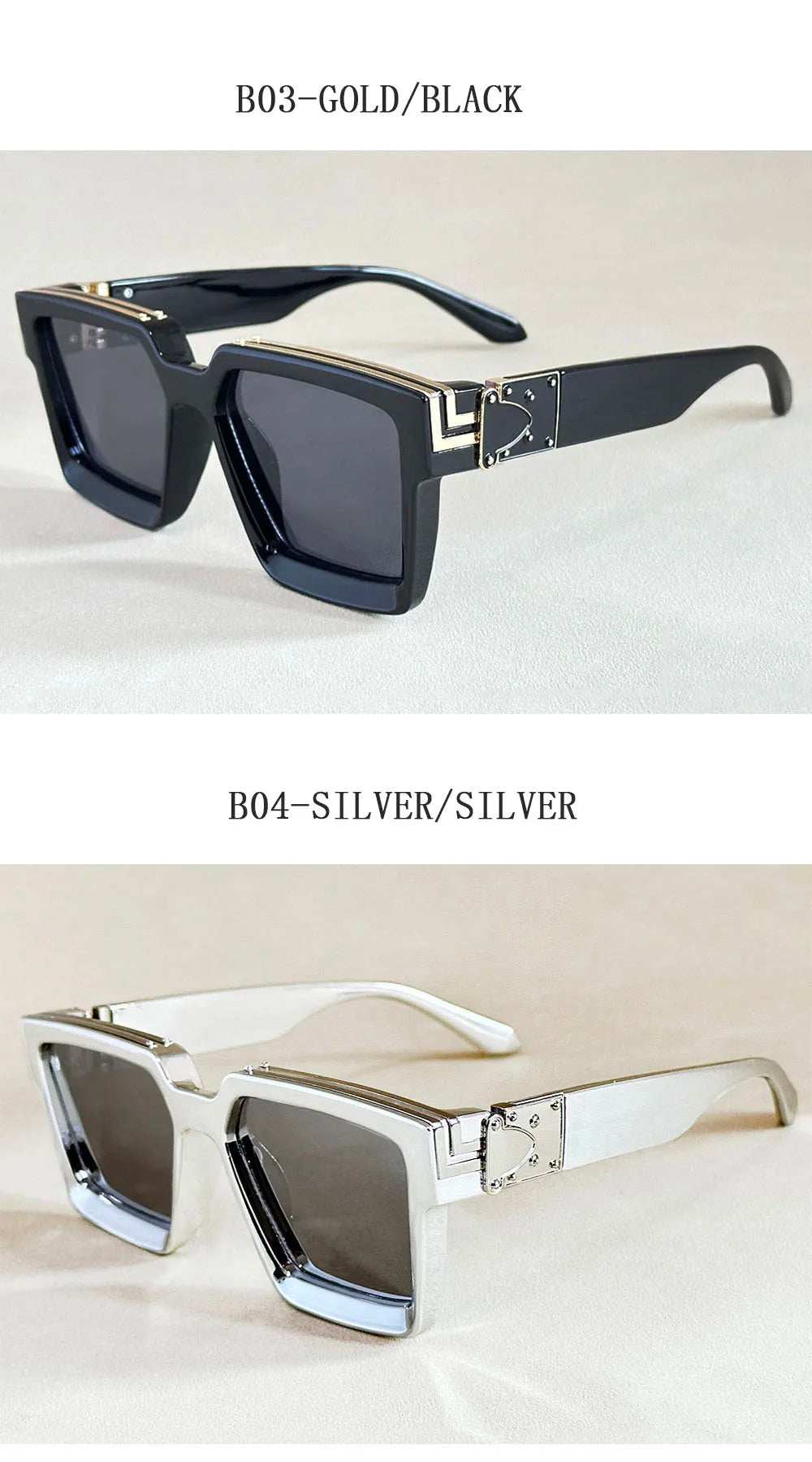 Retro Square Millionaire Sunglasses With UV400 Protection