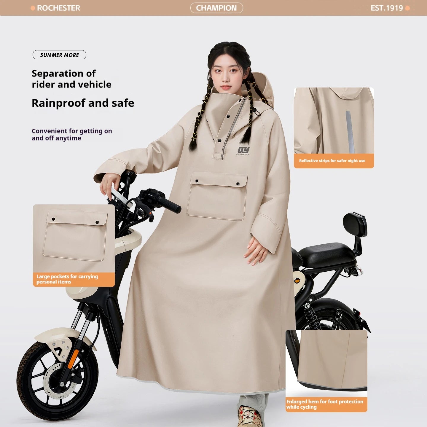 Full Length Waterproof Motorcycle Raincoat with Shoe Covers