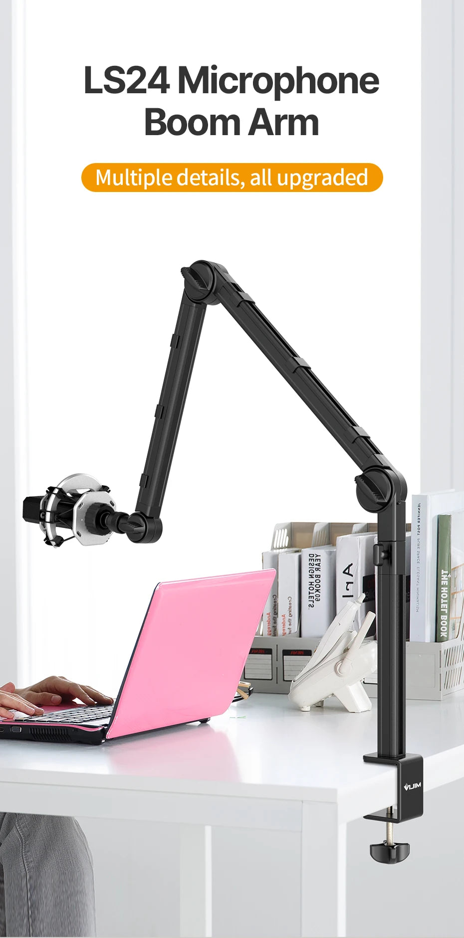 Desktop Microphone Boom Arm Stand Extend 1/4'' 3/8'' 5/8'' Screw 90° Hover Bracket for DSLR GoPro Smartphone