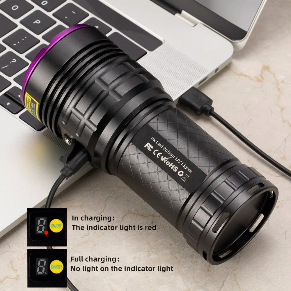 160W 365nm UV Blacklight Rechargeable Flashlight