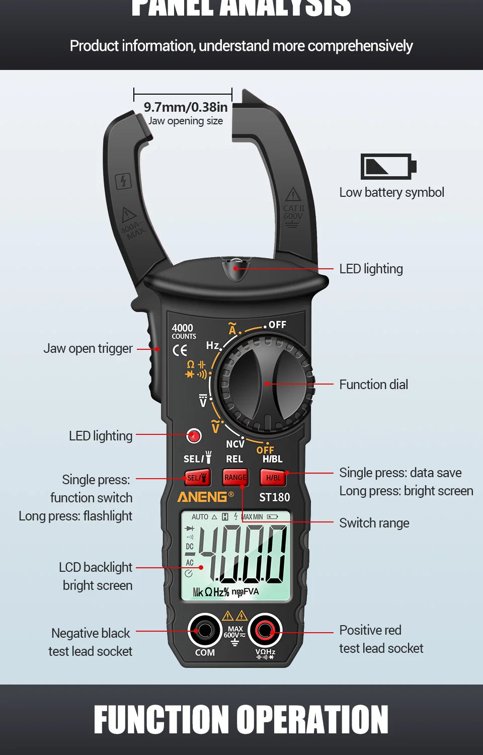 Smart Clamp Multimeter 600V Meter AC/DC Voltage Tester Ammeter Pliers Test Voltmeter Capacitance Ohm Current Tools