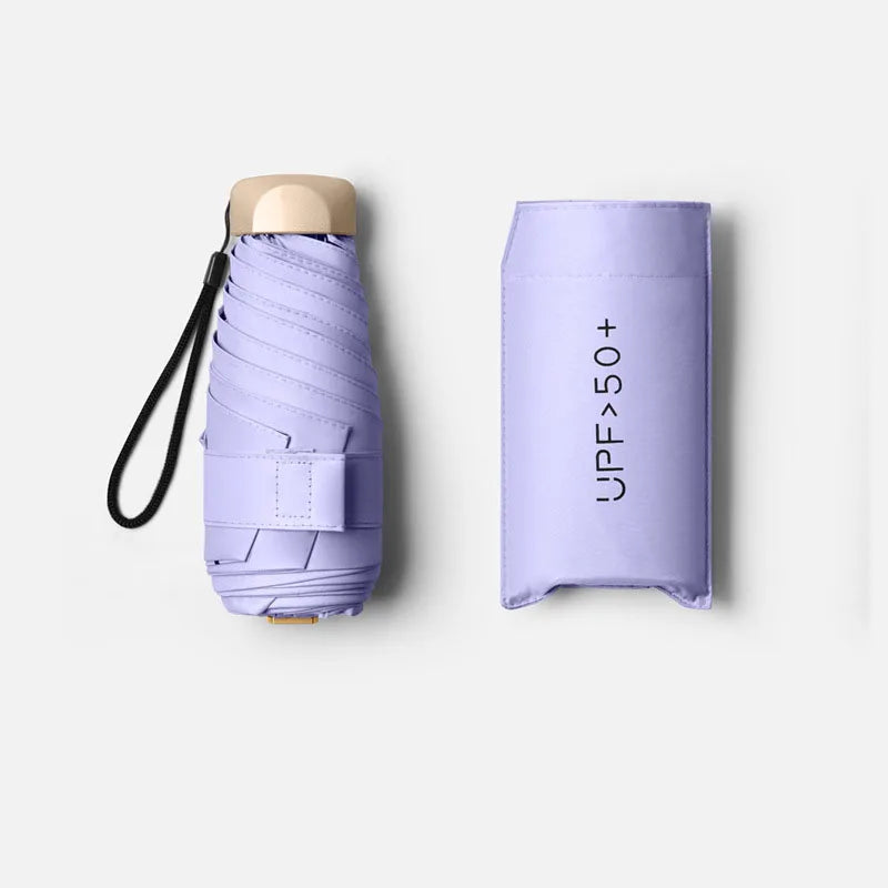Mini Pocket Folding Umbrella Aluminum Alloy Frame Five Fold UV Protection Ultra Light Compact Travel Umbrella Sun Rain Use