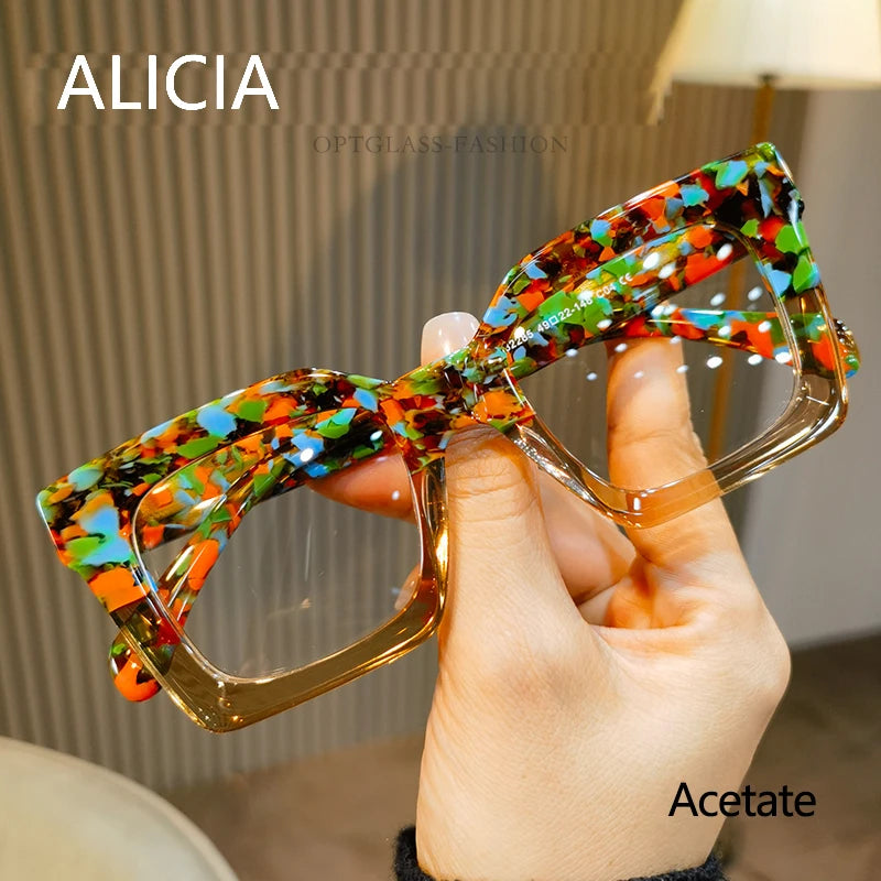 Luxury Acetate Spectacle Frame Fashion Retro Square Eyeglasses Optical Prescription Frames