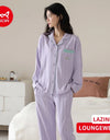 Women’s Winter 100% Cotton Pajama Set – Loose Fit, Turn-Down Collar, Long Sleeves, Cute Pink