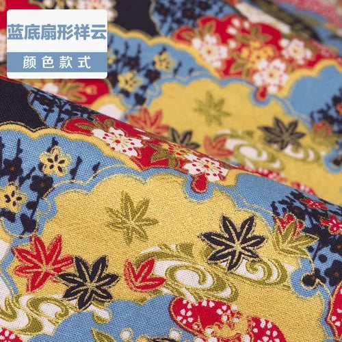 1/2/3M 23Colors Japanese Style Bronzing Cotton Fabric Kimono Clouds Cat Dog Cherry Blossoms Printed Sewing Fabric by the Meter