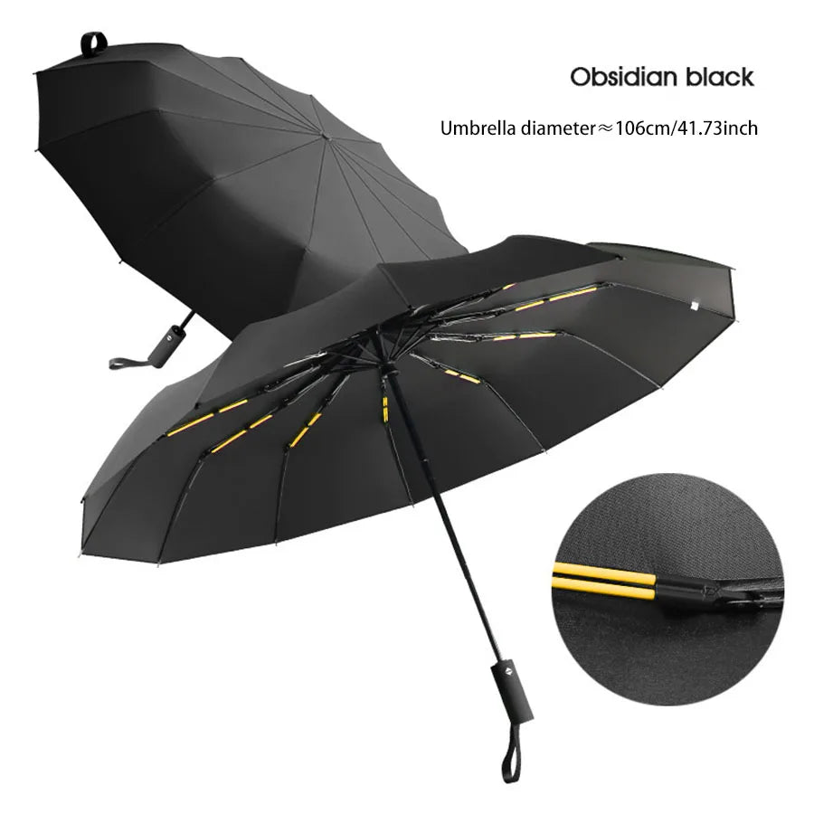 Reinforced 24 Bone Folding Umbrella Strong Wind Resistant Automatic Open Close Sun Rain Protection