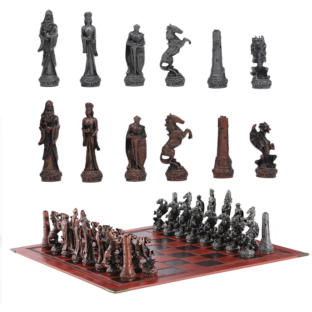 Luxury Metal Chess Set with Leather Board – Dragon Soldier Theme