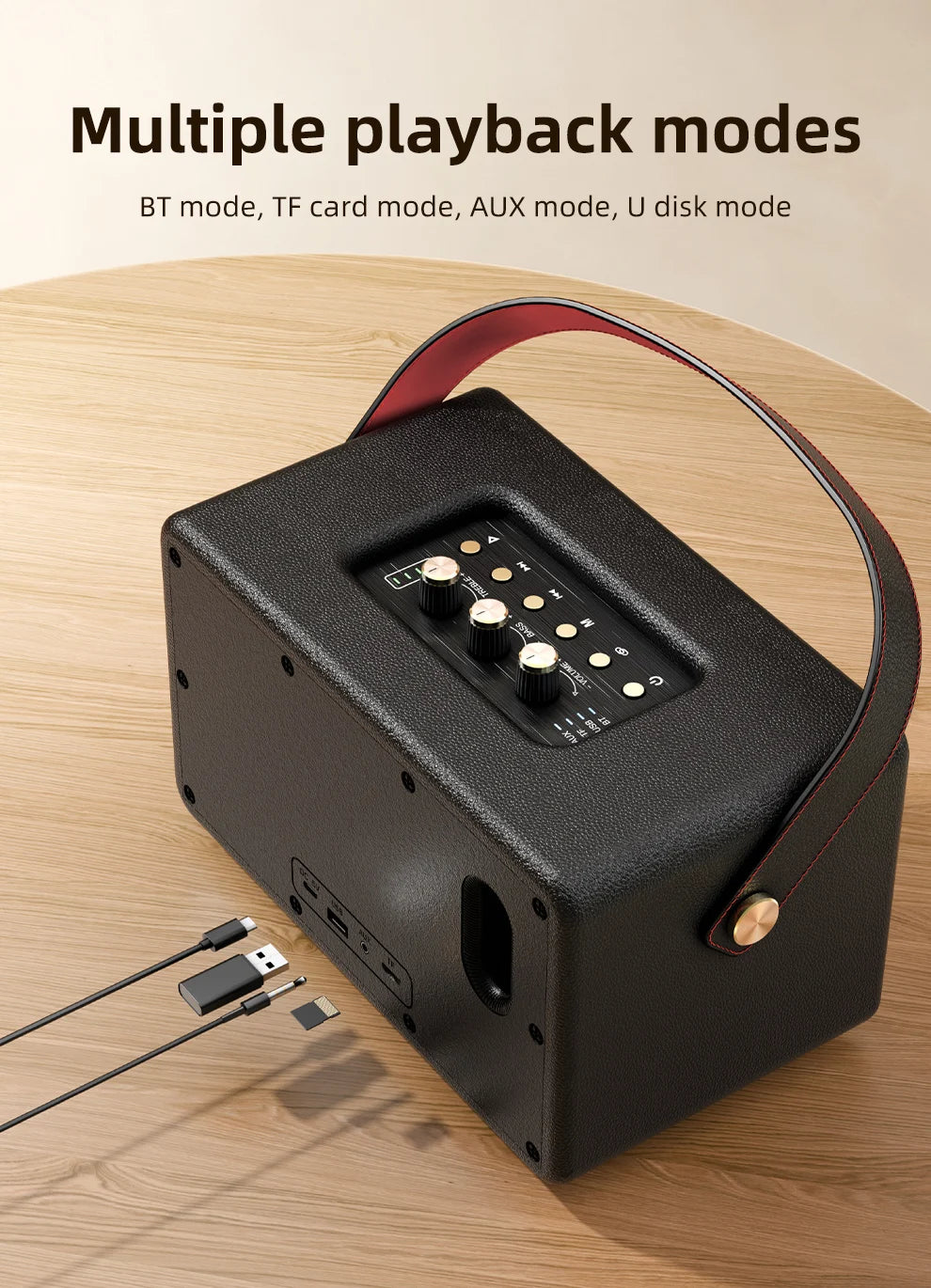 Retro Wooden Portable Wireless Speaker with TF Card Slot, Loud Bass Subwoofer, TWS Bluetooth Speaker, 24000mAh, 60W