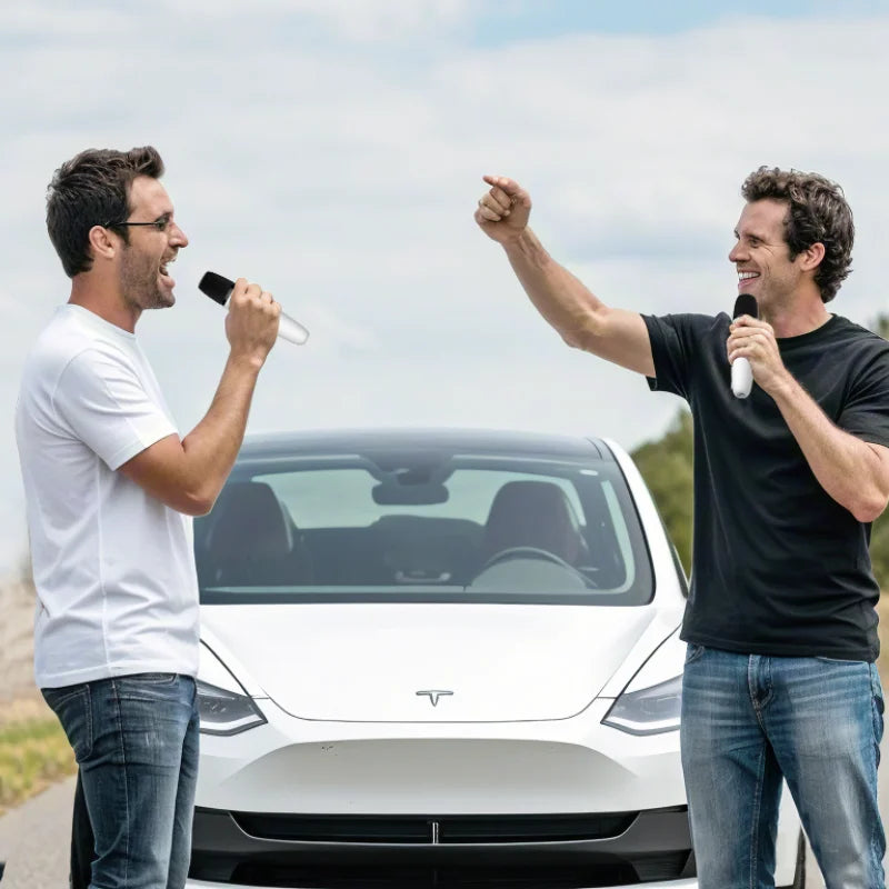 Tesla Caraoke Mic with Portable Storage Bag, Wireless Mic with 8 Joy Effects, Rechargeable Mic with Type-C & Aux in Receiver