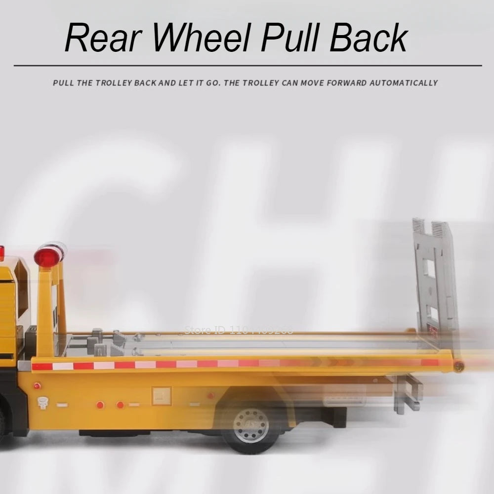 1:32 Flatbed Trailer Roadblock Transpot Truck Model Toy Alloy Diecast Vehicle Simulation Engineering Models Sound Light Gifts