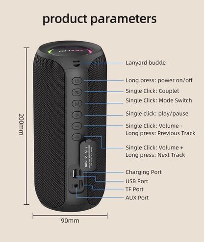 ZEALOT-S32MAX Portable Bluetooth Speaker, IPX5 Waterproof, Powerful Sound Box, Outdoor Stereo Bass, Music Track Speaker, 20W