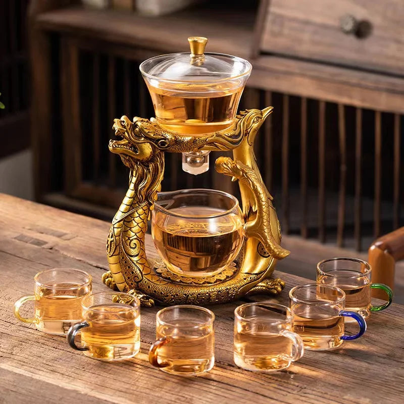 Dragon Glass Teapot Magnetic Diversion Rotating Cover Bowl Water Tea Cup Purer Oolong Drinkware Tea