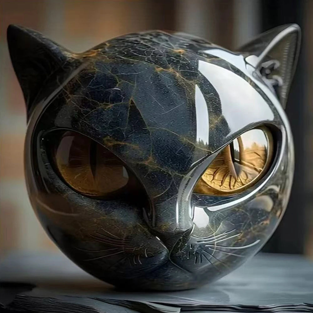 Room Embellishment Finish Home Decor Amber Eyes Black Cat Figurine Resin Ornament Halloween Office Bookshelf Decor