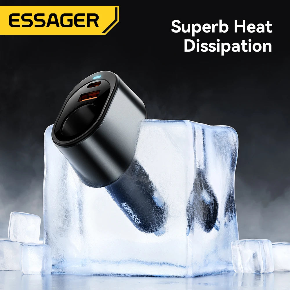 120W USB C Car Charger Adapter with 85W Cigarette Lighter Socket PD Fast Charging 3 Port