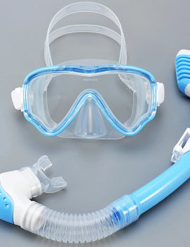 Kids Diving Mask Snorkel Set Swimming Goggles Tempered Glass Panoramic View Anti-Leak Anti-Fog Training Dry Top Youth Boys Girls