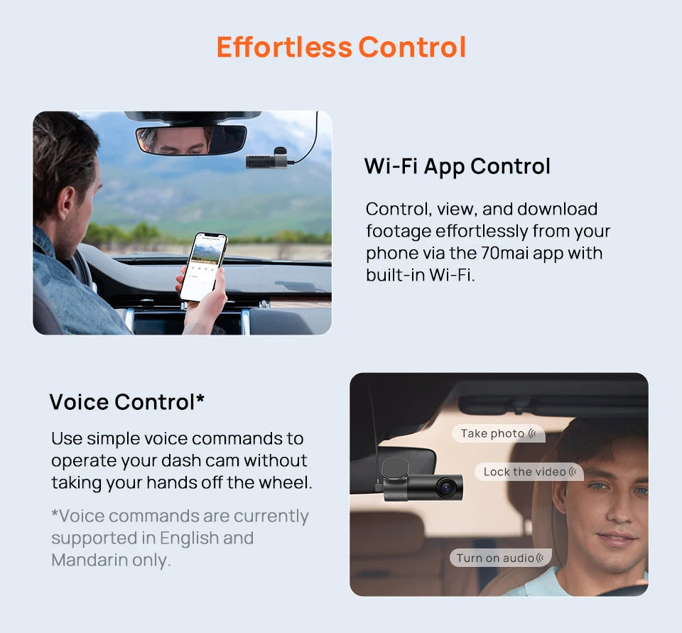 Dash Cam M310 Plus 3K 1620P Car DVR – Voice Control, 139° Wide Angle, WDR Night Vision, WiFi, Parking Monitor