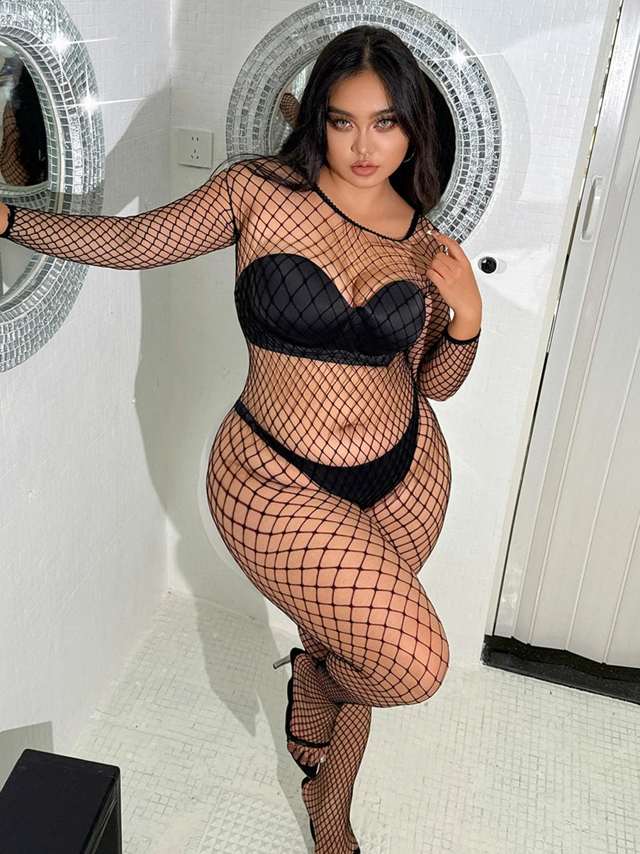 Black Fishnet Bodystocking –Open-Crotch Lingerie