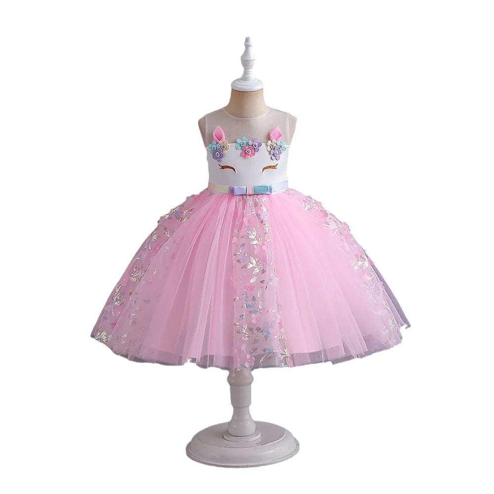 Unicorn Princess Dress for Girls - Magical Rainbow Tulle Ball Gown  Flower Girl Birthday Party Dress