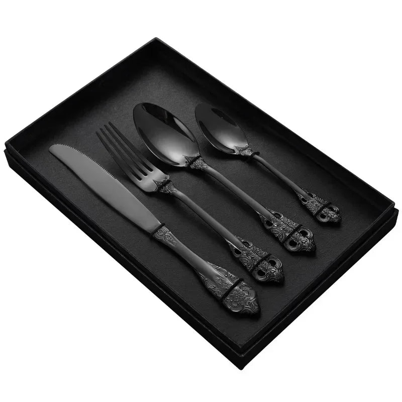 Luxury Spoon and Fork Set Stainless Steel Gold Cutlery Set Food Grade Upscale Royal Tableware European Steak Knife Kitchen Items