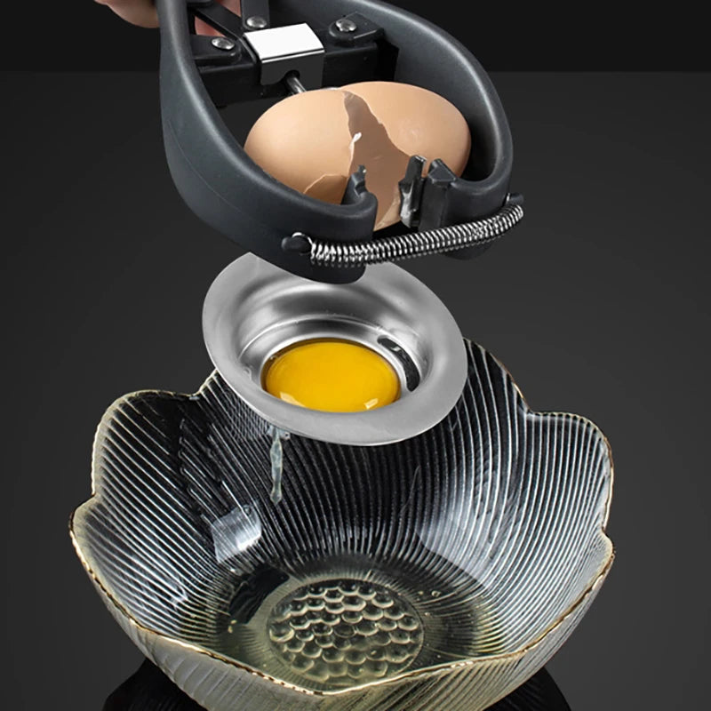 Stainless Steel Egg Cracker & Separator – Handheld Egg Opener with Yolk White Separator Tool