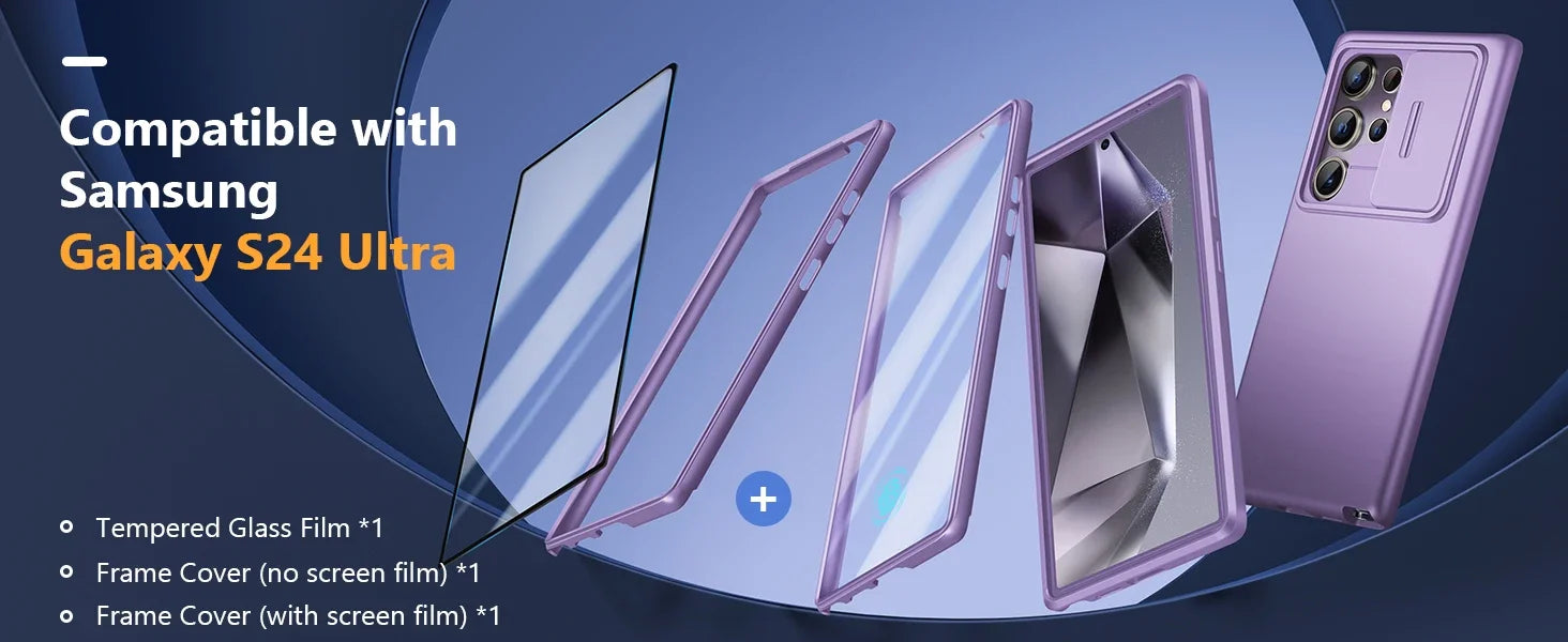 For Samsung Galaxy S24 Ultra Case with Camera Cover Screen Protector Military Drop Protection Shockproof Slim Matte Phone Case