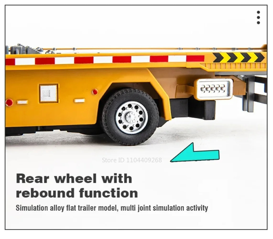 1:32 Flatbed Trailer Roadblock Transpot Truck Model Toy Alloy Diecast Vehicle Simulation Engineering Models Sound Light Gifts