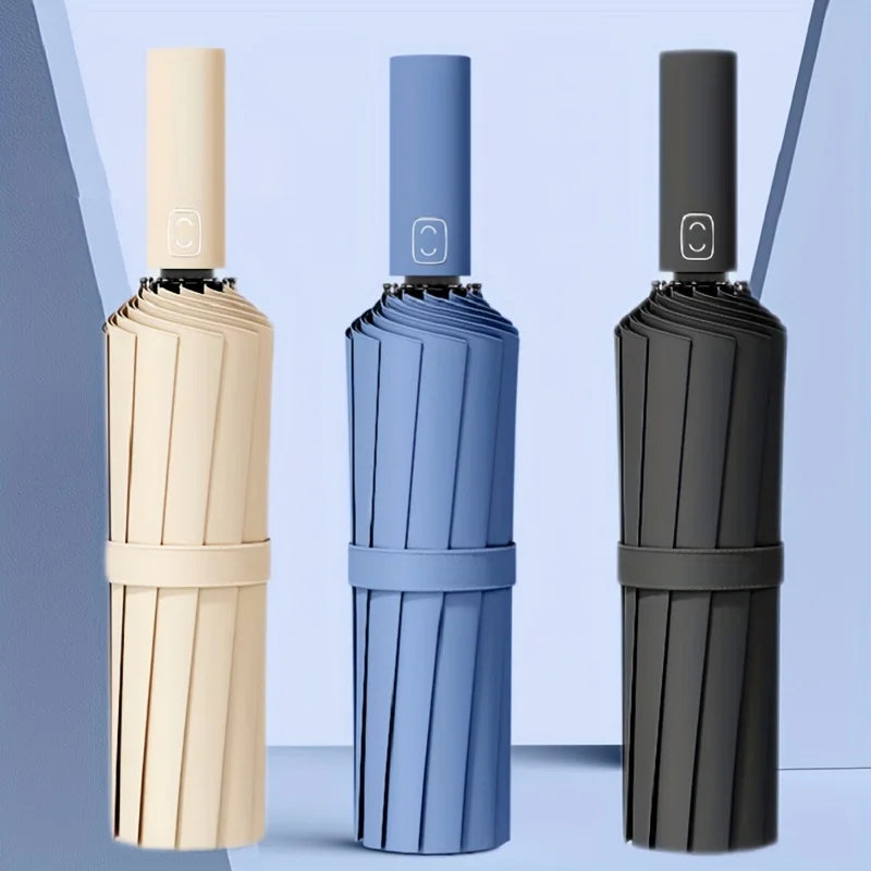 Reinforced 24 Bone Folding Umbrella Strong Wind Resistant Automatic Open Close Sun Rain Protection
