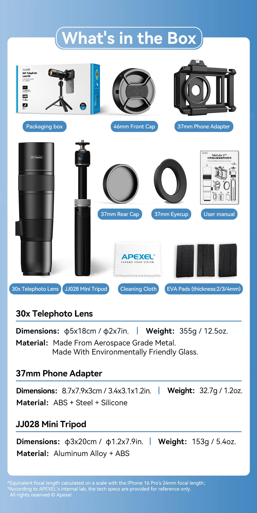 30X HD Mobile Phone Telephoto Lens with Tripod