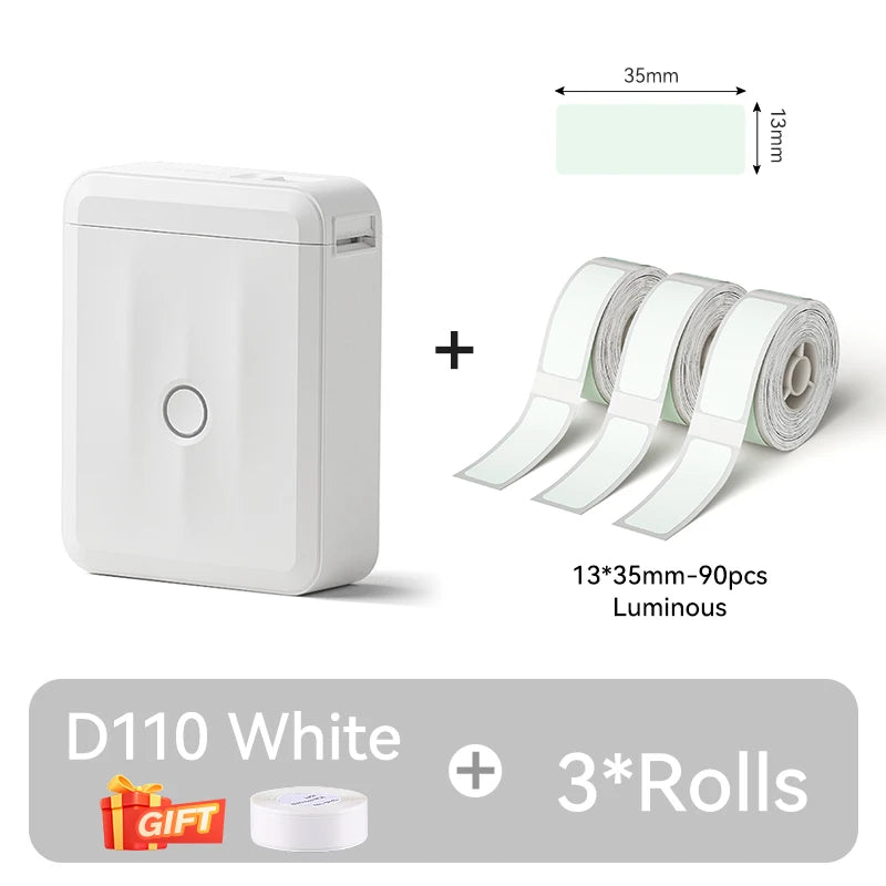 D110 Mini Thermal Label Printer, Portable Bluetooth Label Maker with Tape, Inkless 203 DPI, USB-C Rechargeable