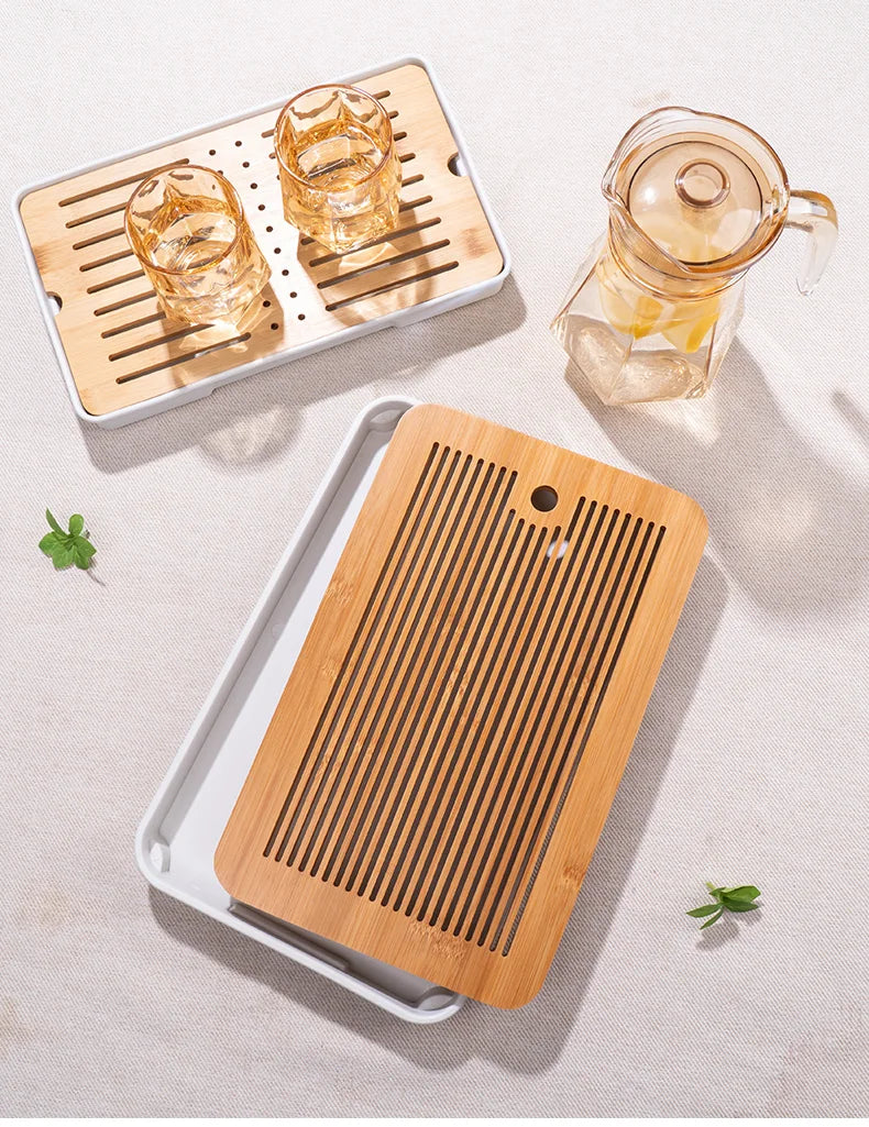 Bamboo Tea Tray Home Living Room Kungfu Tea Set Small Tea Tray Draining Dry Soaking Table Storage Wet And Dry Use