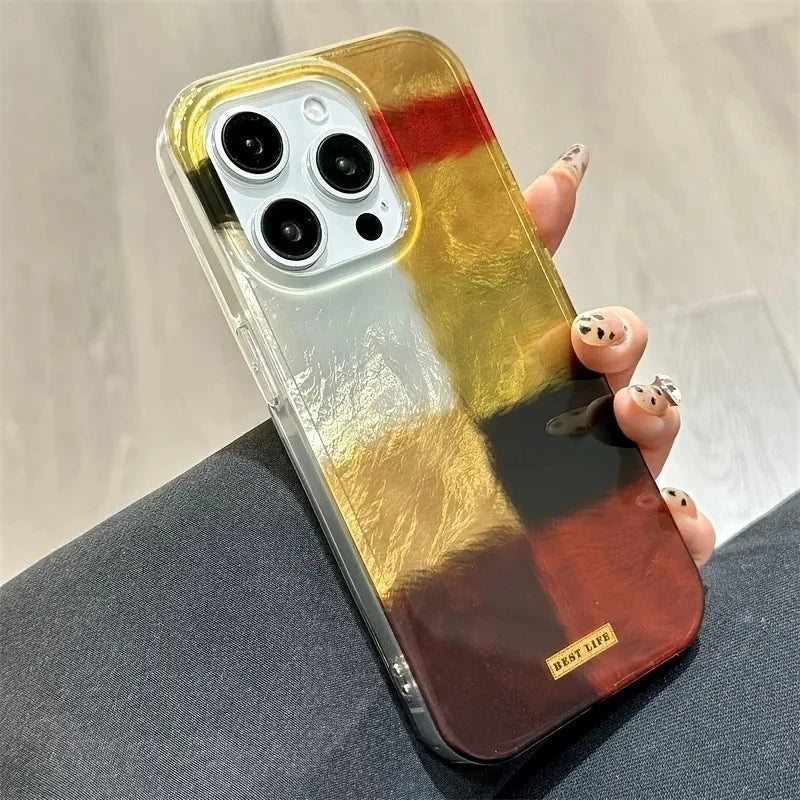 Dopamine Color Block Match Plaid Phone Case For iPhone 17 16 15 14 16E Grid Label Matte Cover