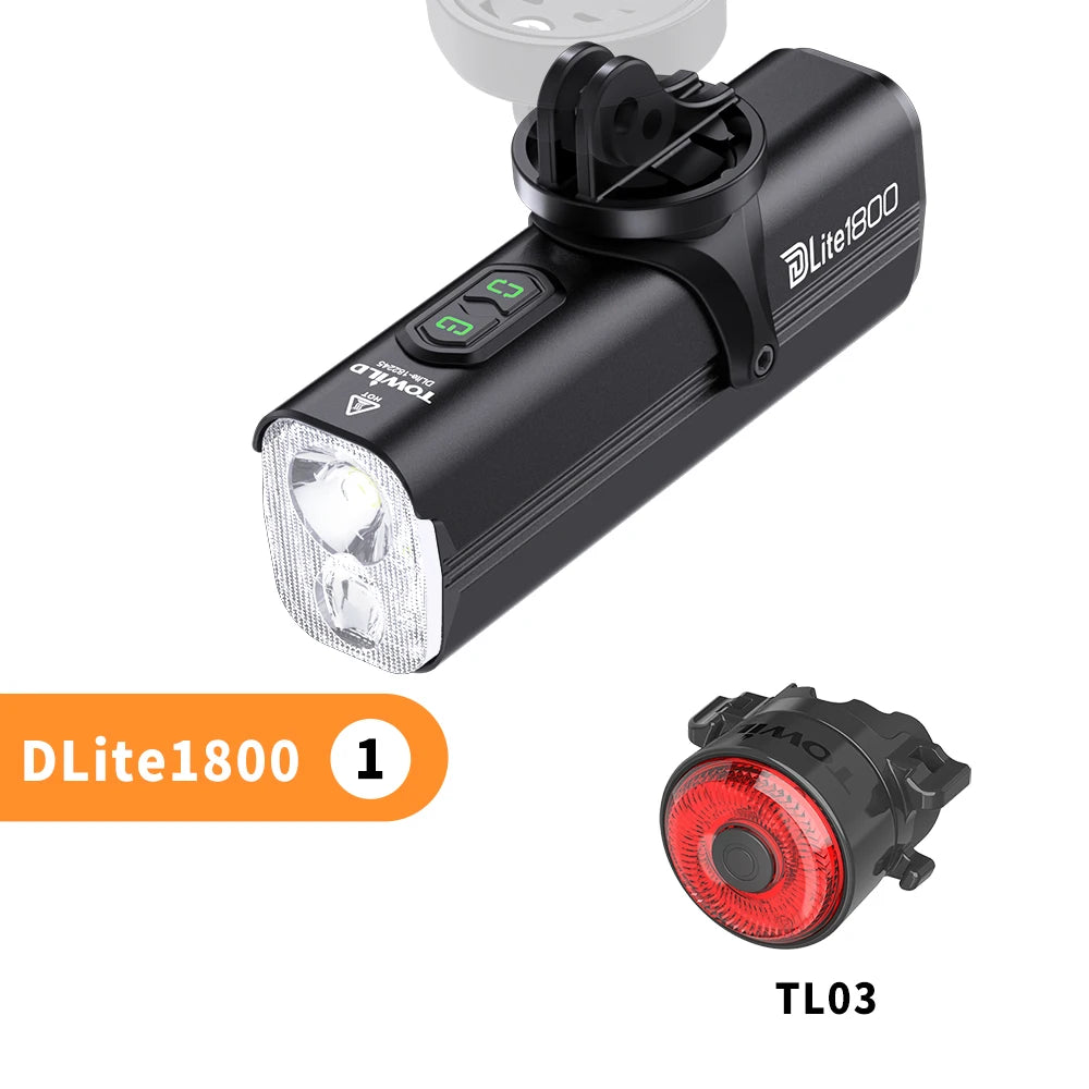 DLite 1800LM Bicycle Lights Focus/Flood Beam Switch Smart Bike Light 5000mah Rechargeable Power Bank Mtb Bicycle Lights