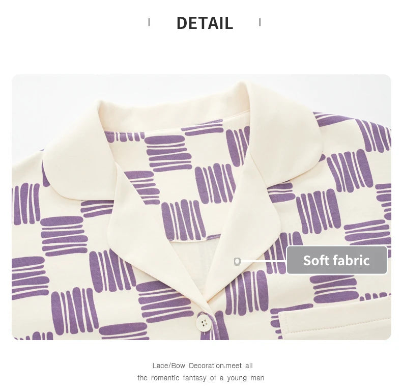 Women’s Winter 100% Cotton Pajama Set – Loose Fit, Turn-Down Collar, Long Sleeves, Cute Pink