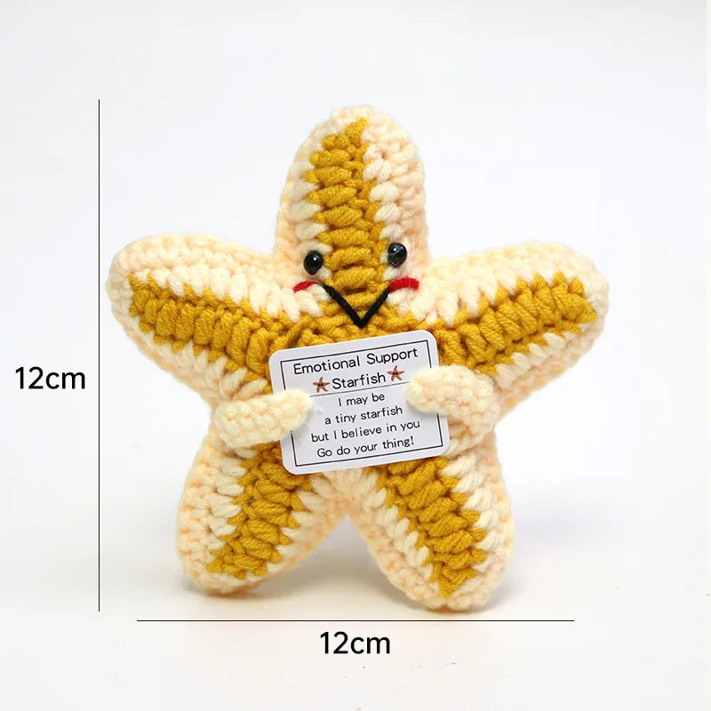 3 Pcs Positive Crochet Hedgehog Doll with Affirmation Card Home Room Decoration Funny Handmade Plush Doll Ornaments Christmas Gifts