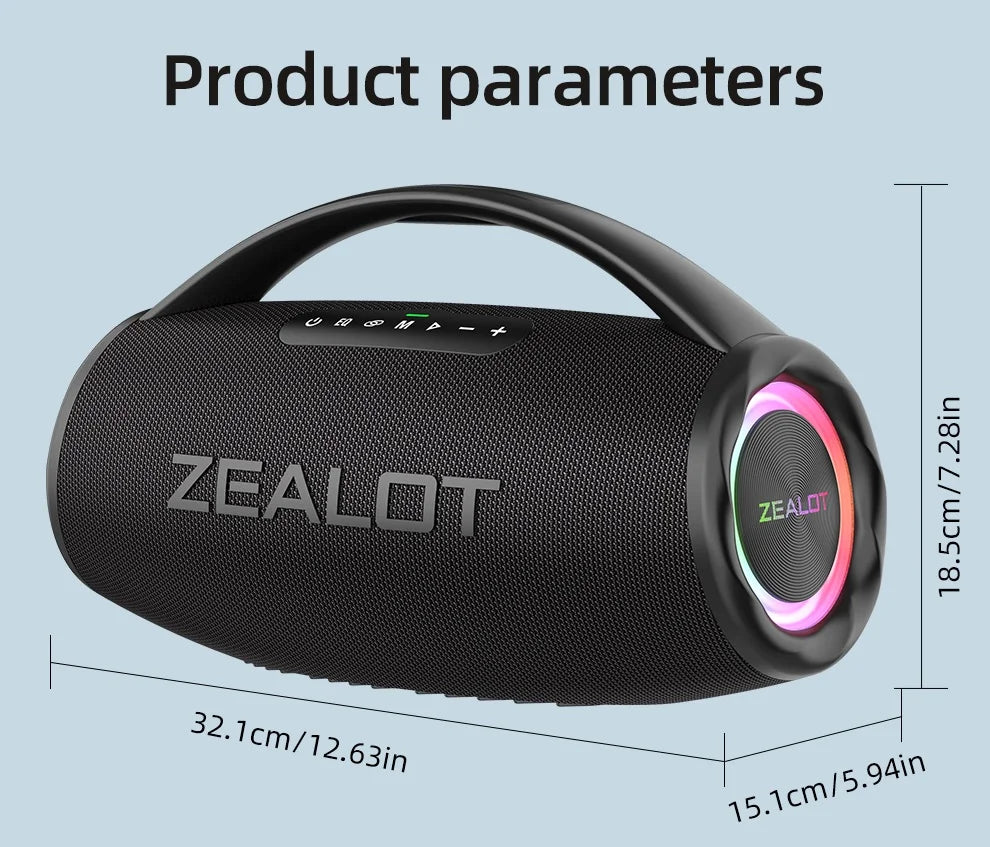 ZEALOT S97 80W Bluetooth Speaker Powerful Wireless Speaker with Portable Handle, for Party, Camping,RGB Colorful Light