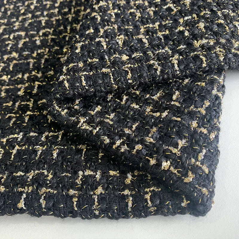 Gold Silk Small Fragrance Fabric, Polyester Woolen Tweed Fabric, Women's Shoes Bags, DIY Clothing Dress, Handmade Manual Sewing