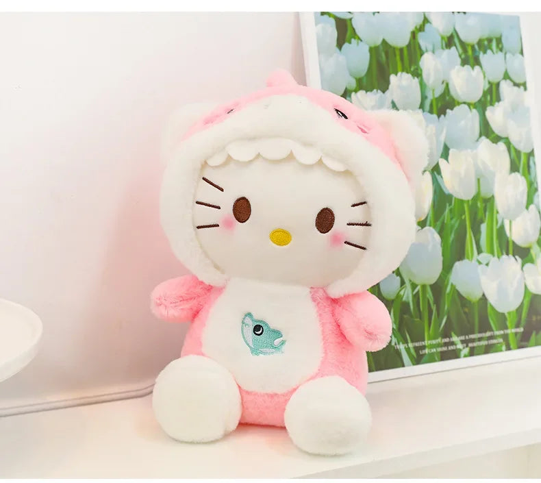 60cm Sanrio Shark Hello Kitty Cat Plush Toys Cartoon KT Cat Plushie Doll Soft Stuffed Anime Pillow Birthday Gifts for Kids Girls