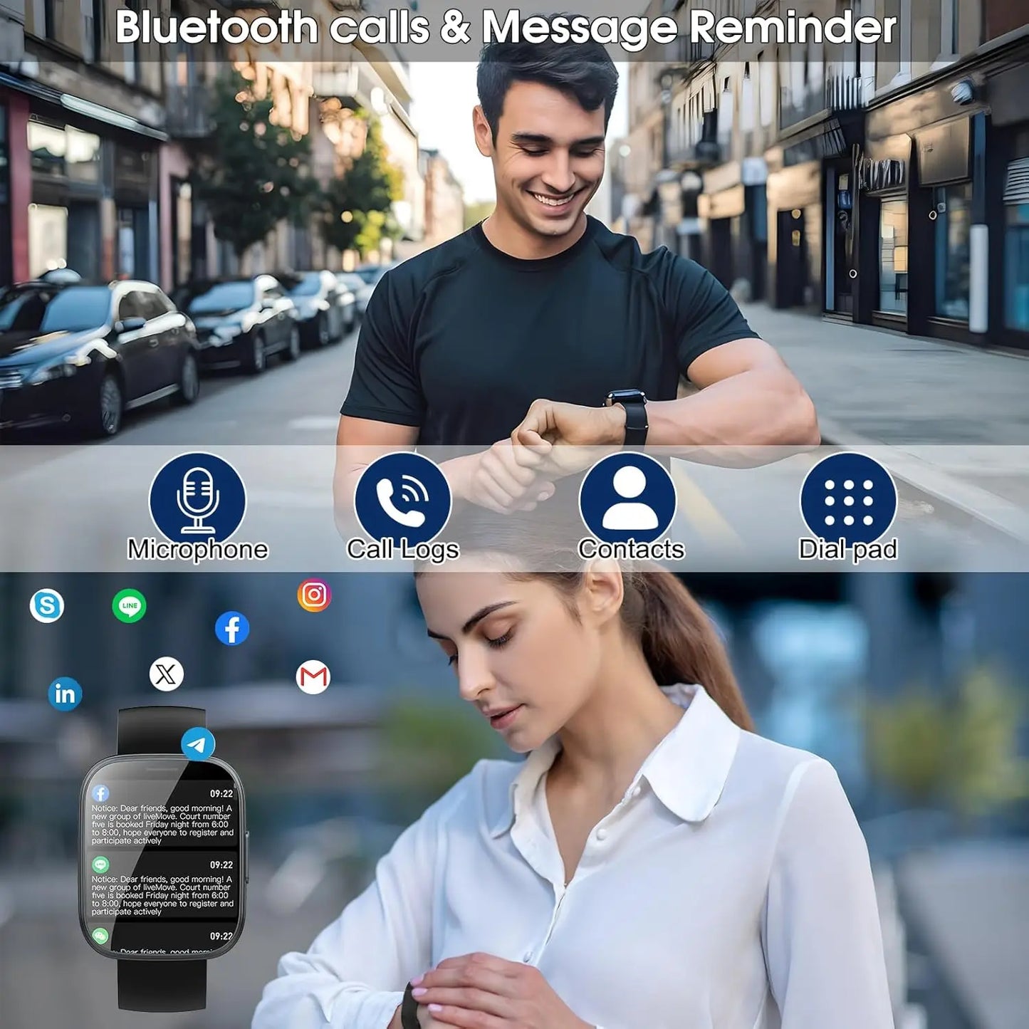 1.95'' Multifunctional Smart Watch Fitness Sports Bracelet Sleep Monitor IP68 Waterproof T80 Smartwatch