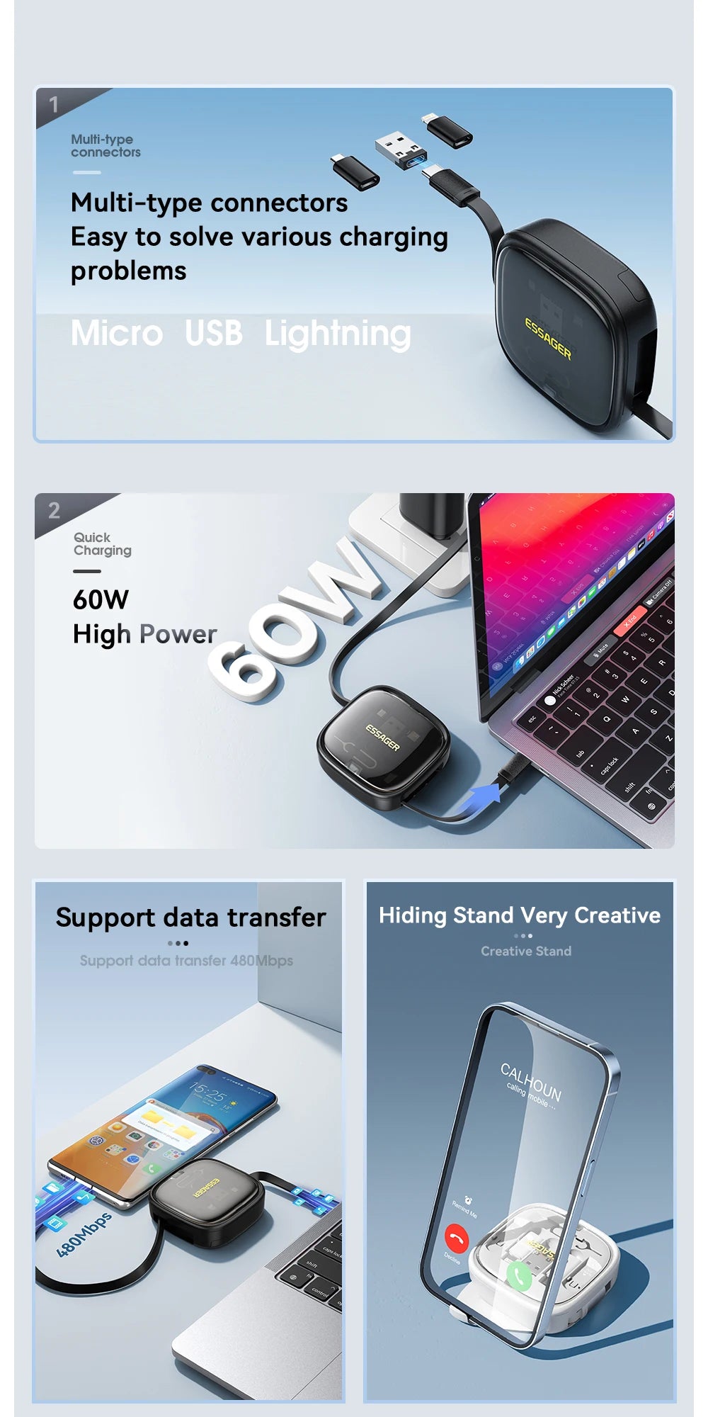 PD 60W Multifunctional USB Type-C Cable Set with Storage Box