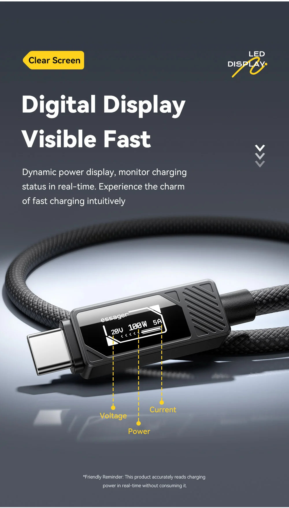 100W USB-C to USB-C Fast Charging Cable with LED Display