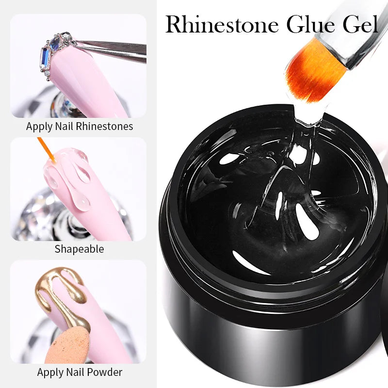 3PCS Rhinestones Glue Gel Set Mirror Nail Powder With Nail Liner Brush UV LED Transparent Adhesive Glue Gel