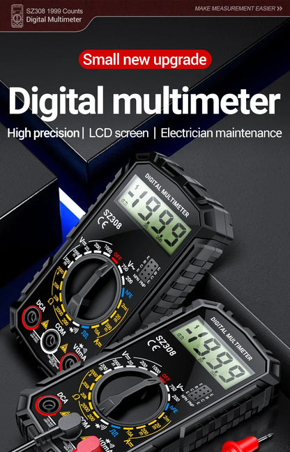 Square Wave Digital Multimeter 1999 Counts HFE Triode Buzzer Tester AC/DC Voltage 10A Current Multimeters Meter Tool